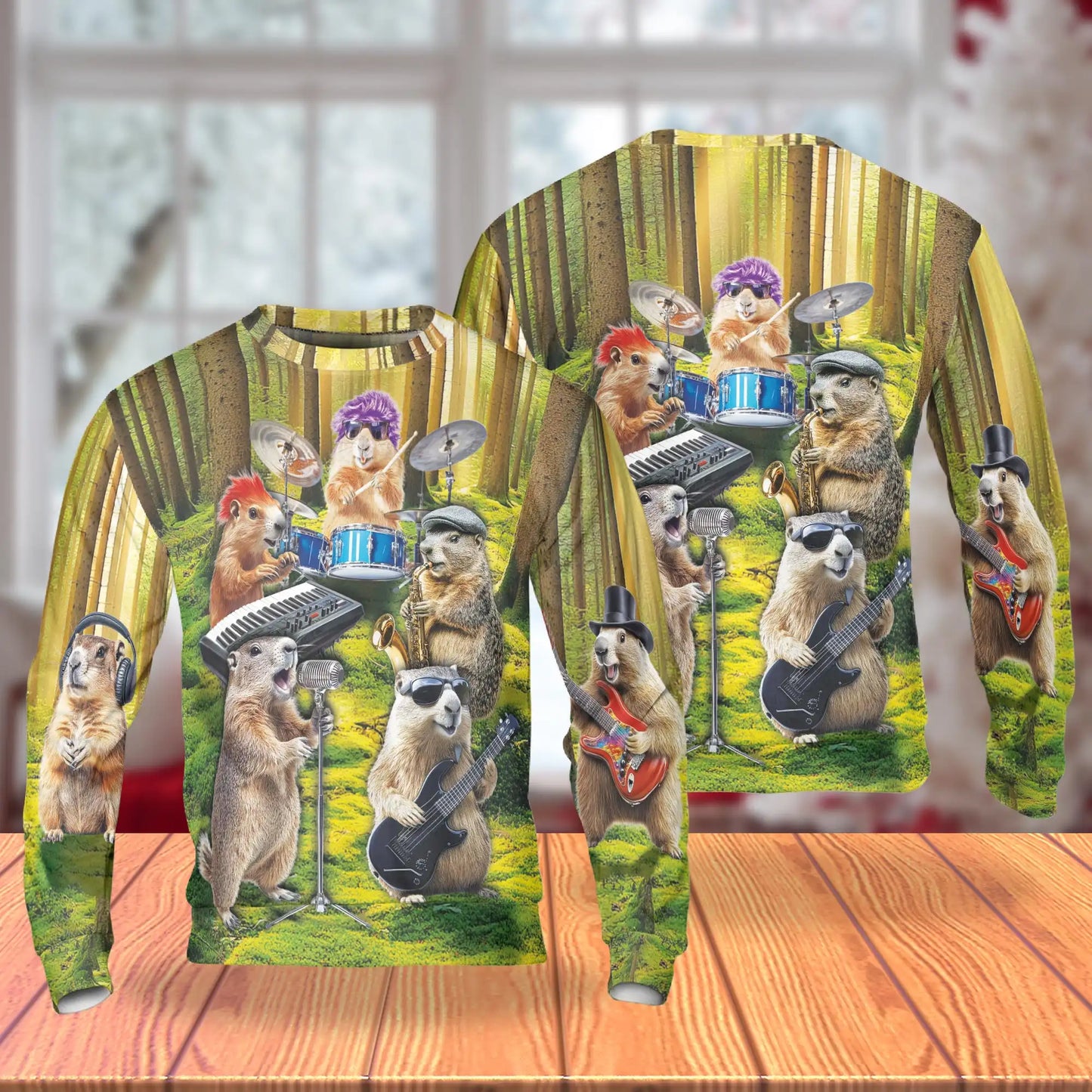 Musical Groundhog Sweatshirt, 3D All Over Print Funny Music Animal Crewneck Pullover for Men Women, Groundhog Lover Gift - Netecom