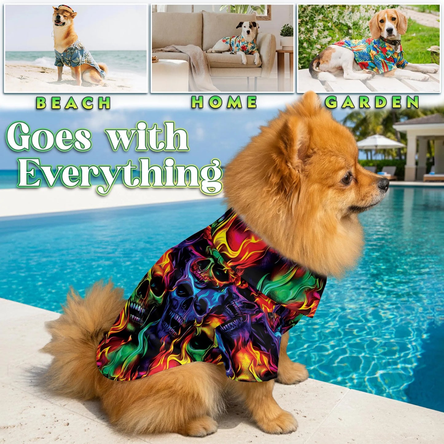 Flame Skull Fire Pattern Hawaii Dog and Owner Matching Button Shirts