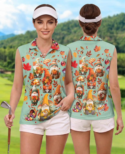 Autumn Harvest Gnomes Sleeveless Polo Shirt for Women | Netecom