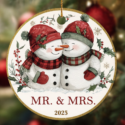 Netecom Funny Snowman Couple Ornament 2025, Mr and Mrs Christmas Ceramic Ornament for Xmas Tree Hanging Decorations Gift, Anniversary Wedding Gifts, Snowman Lover Gifts, Holiday Party Present