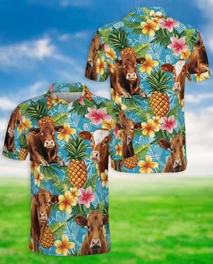 Tropical Cow 3D Polo Shirt for Men – Pineapple Floral Farm Style | Netecom