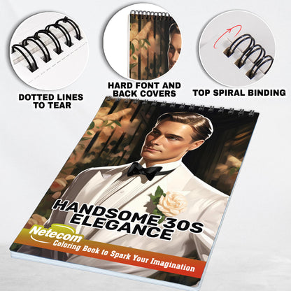 Handsome 30s Elegance Spiral Bound Coloring Book, Capture the Essence of 1930s Elegance with 30 Inspiring Coloring Pages, Creating a Timeless Gallery of Handsome Men