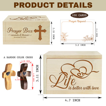 Netecom Couple Prayer Box Love Gift with 100 Prayer Request Cards & Wooden Cross – Personalized Christian Prayer Box for Valentine’s Day