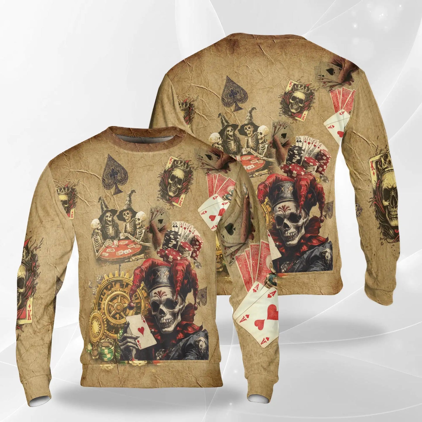 Vintage Poker Sweatshirt, 3D All Over Print Retro Casino Playing Cards Crewneck Pullover for Men Women, Poker Player Gift - Netecom