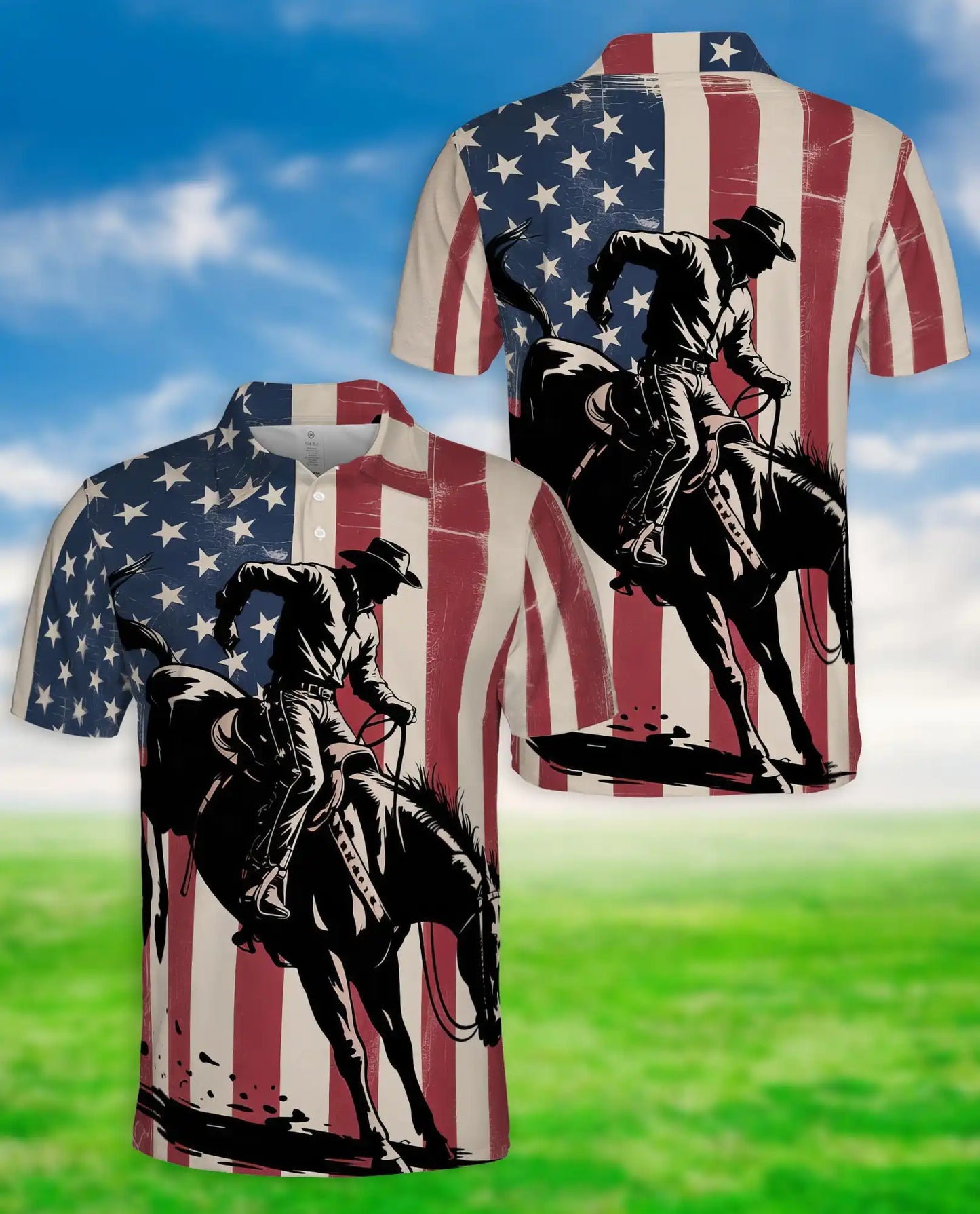 American Rodeo Polo Shirt for Men – USA Flag Western Style | Netecom