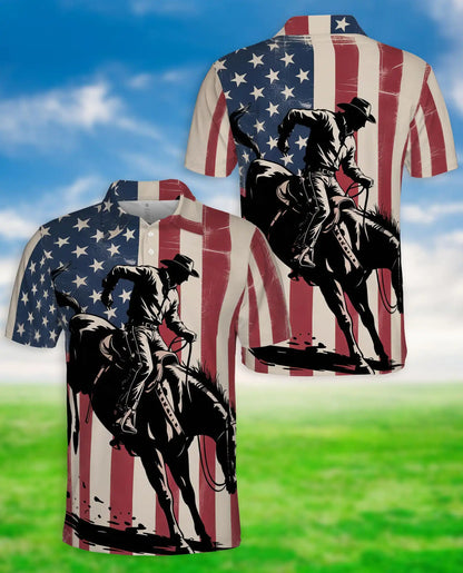 American Rodeo Polo Shirt for Men – USA Flag Western Style | Netecom