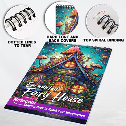 Enchanted Fairy House Spiral Bound Coloring Book, 25 Magical Fairy Homes For Adults Featuring Enchanted Fairy Mushrooms and Treehouses For Relaxation