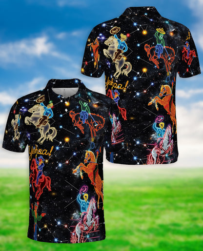 Cosmic Cowboy Polo Shirt – Neon Rodeo Galaxy Print | Netecom