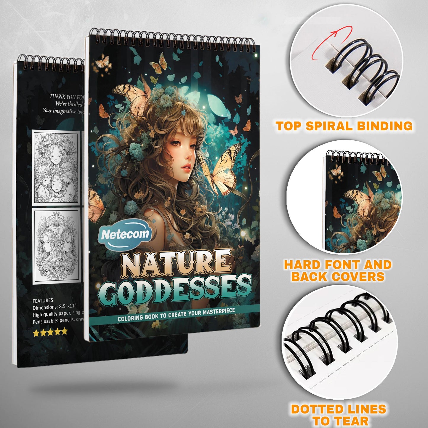 Nature Goddesses Spiral Bound Coloring Book, Mystical Nature Goddesses for an Enchanting Art Experience, Great for Fans of Mythology and Feminine Power