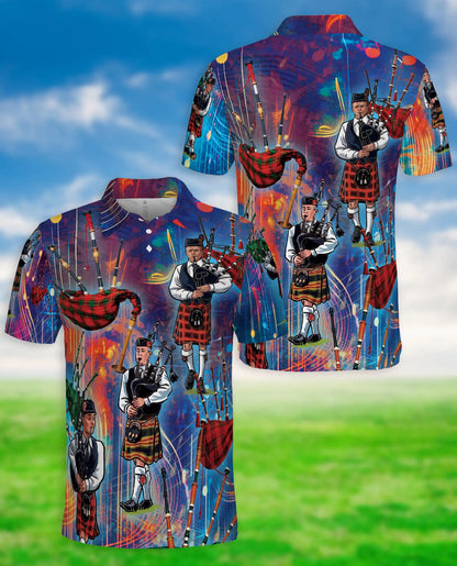 Scottish Bagpipe Musician 3D Polo Shirt for Men – Celtic Highland Style | Netecom