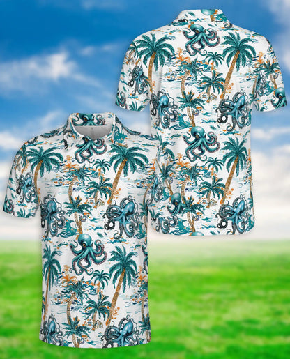 Tropical Octopus 3D Polo Shirt for Men – Ocean Palm Tree Beach Style | Netecom