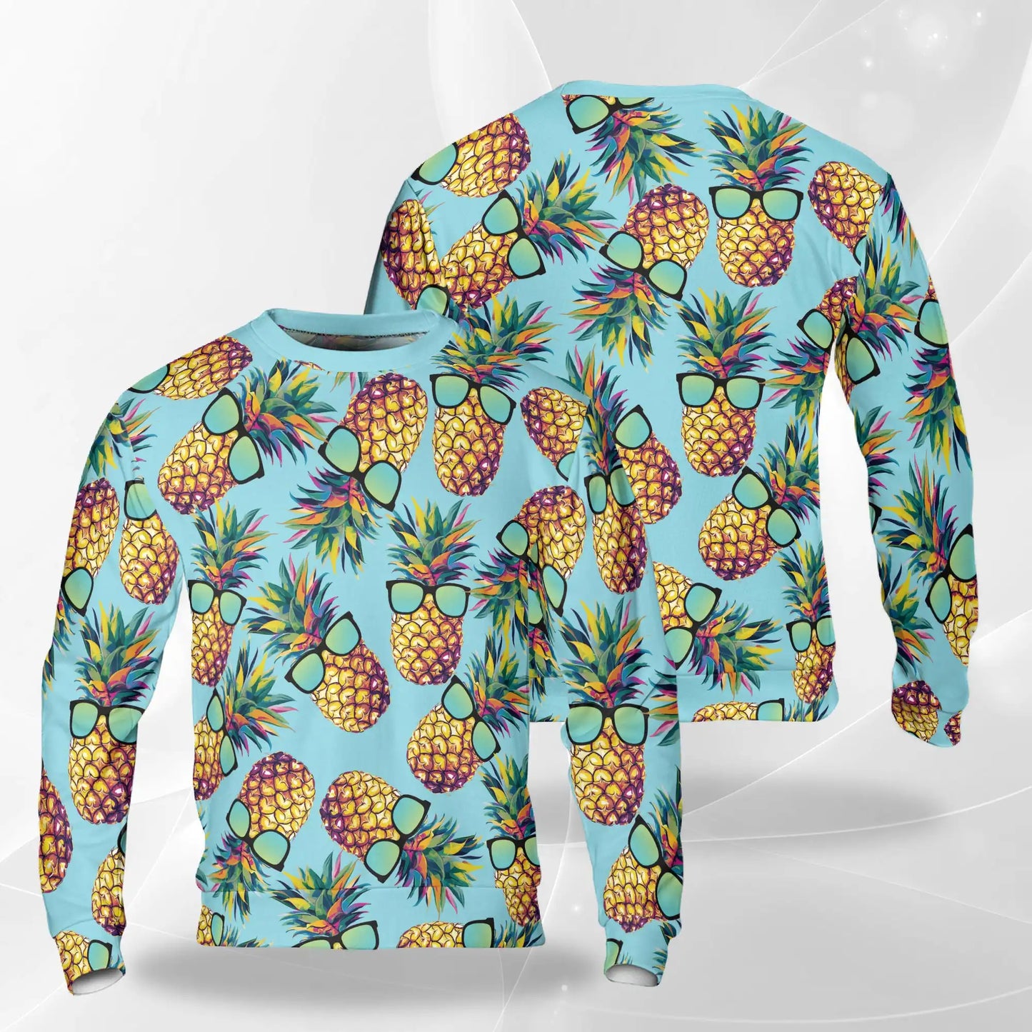 Pineapple Sunglasses Sweatshirt, 3D All Over Print Tropical Fruit Crewneck Pullover for Men Women, Summer Vacation Gift - Netecom