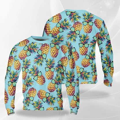 Pineapple Sunglasses Sweatshirt, 3D All Over Print Tropical Fruit Crewneck Pullover for Men Women, Summer Vacation Gift - Netecom