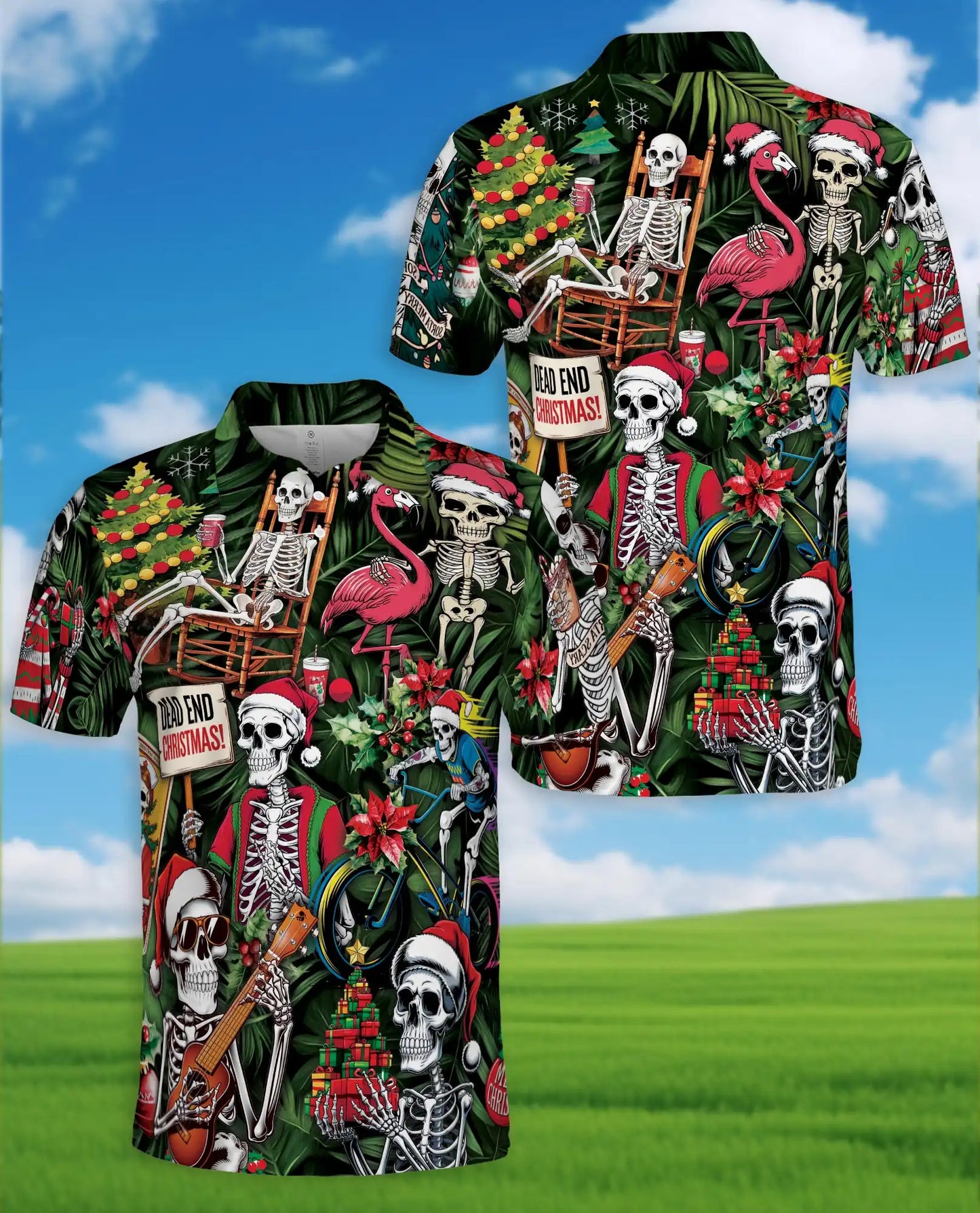 Funny Skeleton Christmas 3D Polo Shirt for Men – Tropical Holiday Gothic Style | Netecom