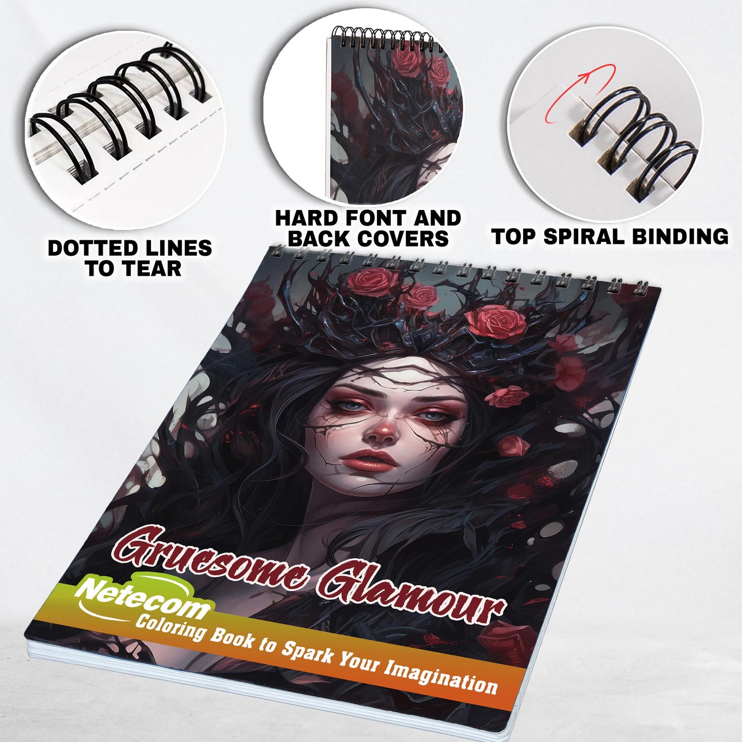 Gruesome Glamour Spiral Bound Coloring Book, Embrace the Elegance of the Gruesome with 30 Gruesome Glamour Coloring Pages, Offering a Captivating and Spooky Coloring Experience