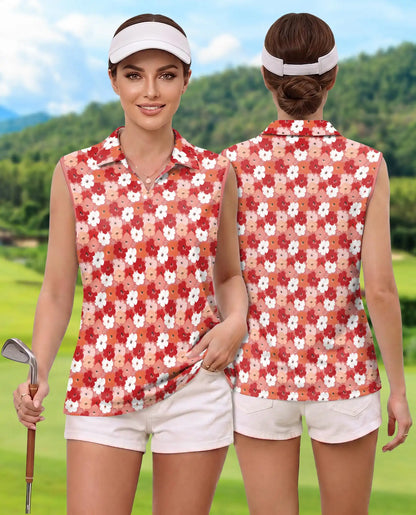 Ditsy Floral Print Sleeveless Polo Shirt for Women  | Netecom