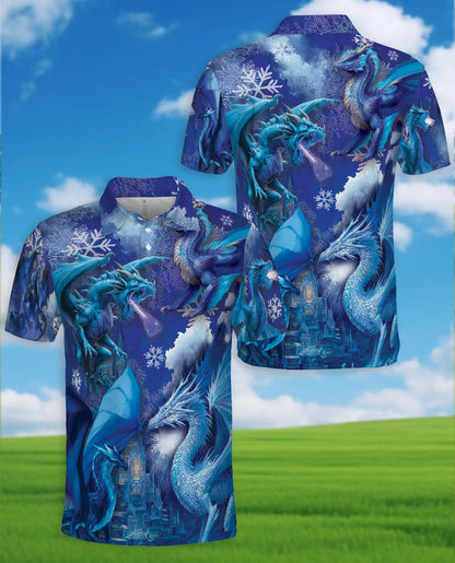 Blue Ice Dragon Polo Shirt for Men – Winter Fantasy Design | Netecom