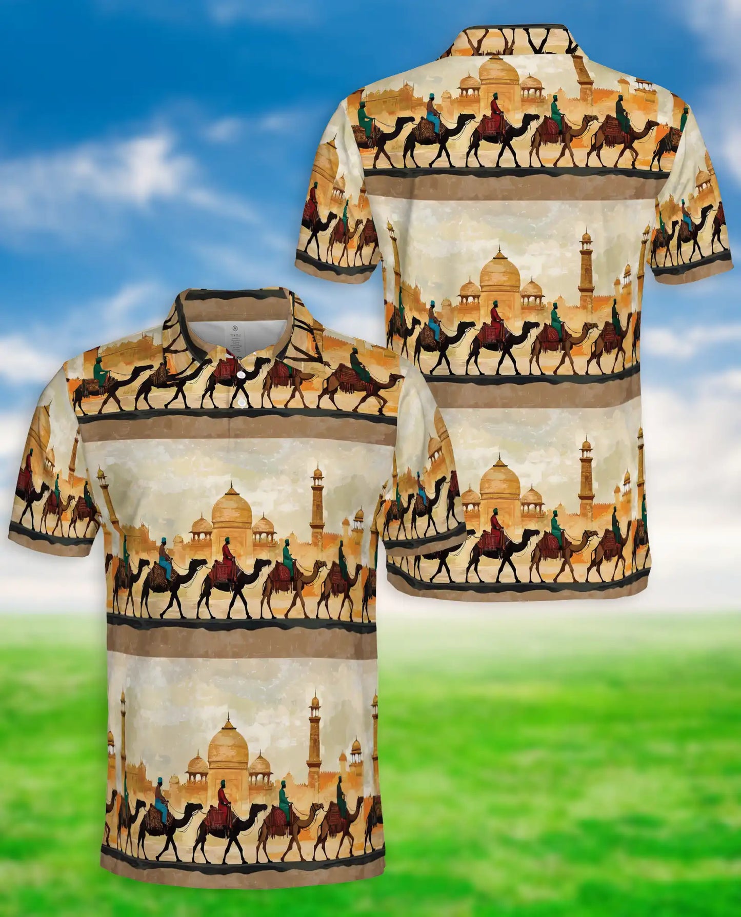 Camel Caravan Desert 3D Polo Shirt for Men – Middle Eastern Travel Style | Netecom