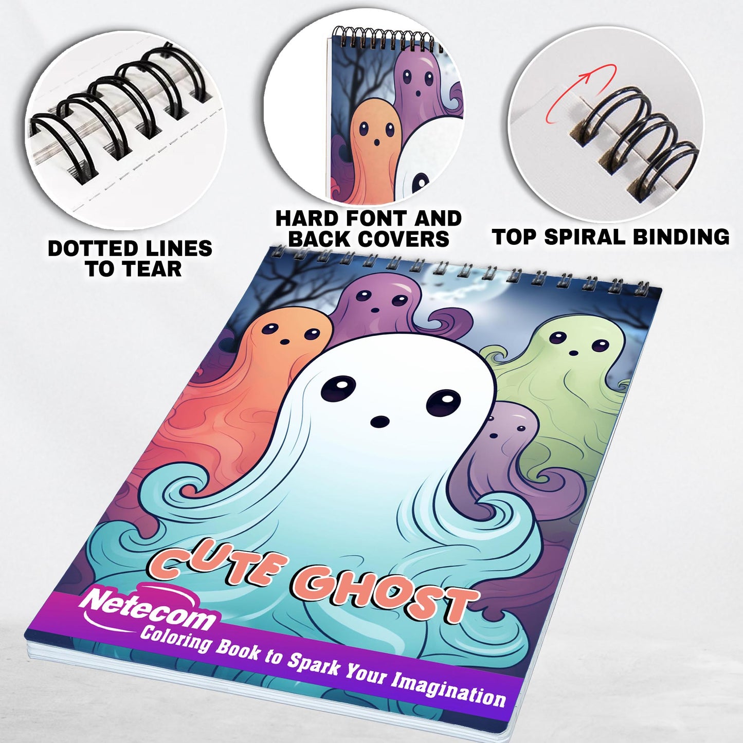 Cute Ghost Spiral Bound Coloring Book: 30 Cute Ghost Coloring Pages, Filled with Friendly and Lovable Spirits