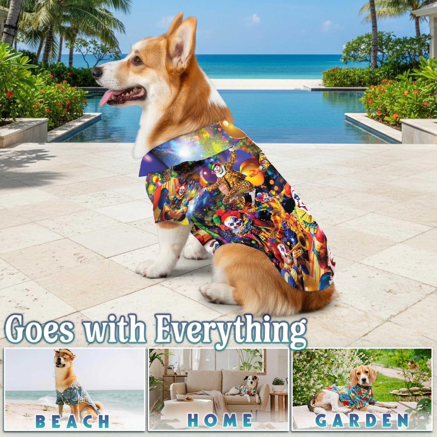 Netecom Matching More Clown Less Frowning Hawaiian Shirt for Dog and Owner, Funny Aloha Summer Shirt, Clown Print Button Down Outfit for Pet and Human, Beach Vacation Casual Wear