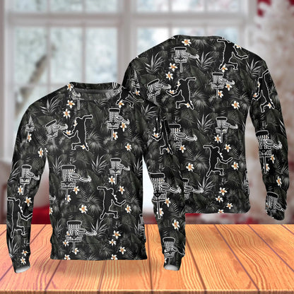 Disc Golf Tropical Flowers Sweatshirt, 3D All Over Print Floral Disc Golf Crewneck Pullover for Men Women, Disc Golf Lover Gift - Netecom