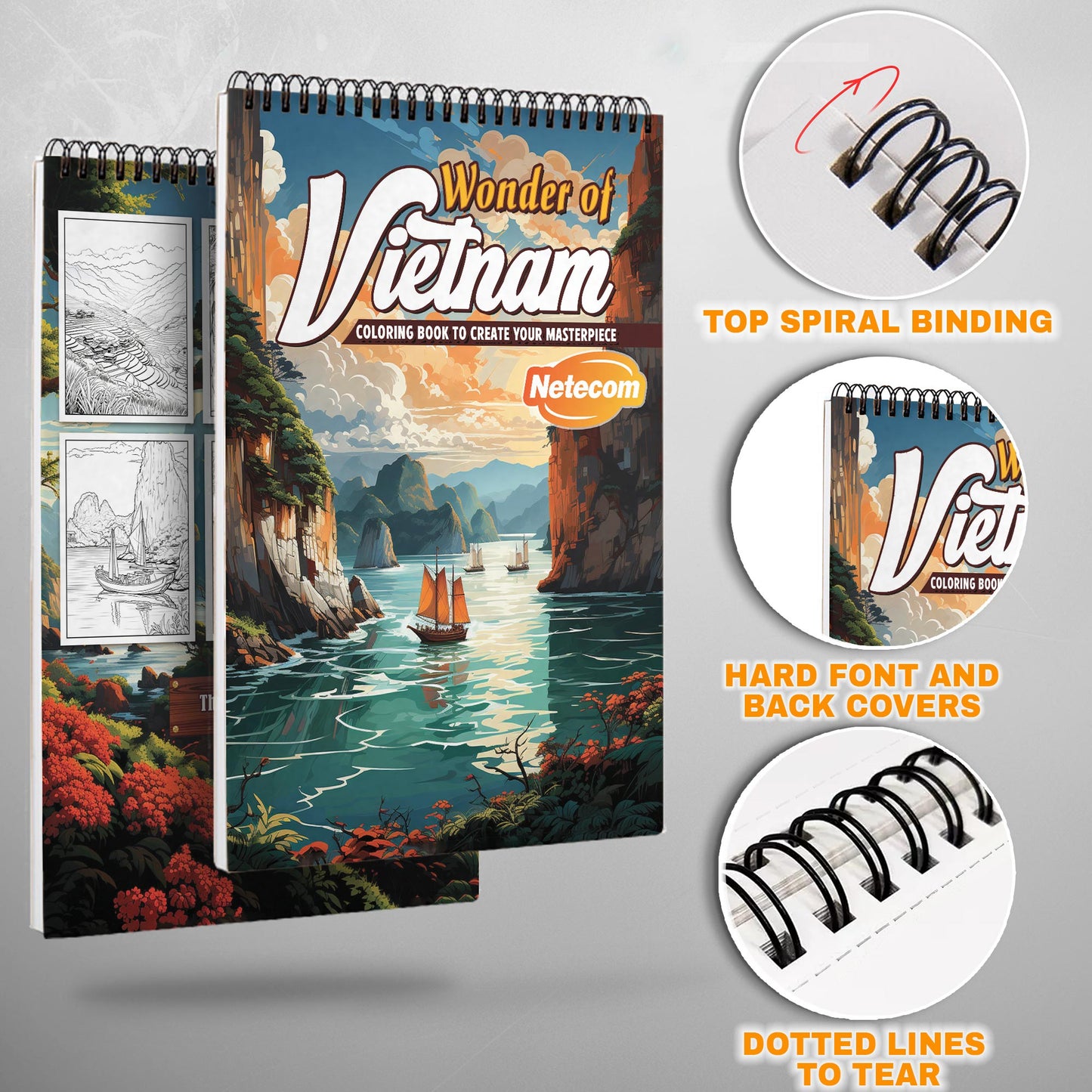 VietNam Spiral Bound Coloring Book, Explore Vietnam's Beauty and Culture in Color, Perfect for Travel Enthusiasts and Lovers of Vietnamese Scenery