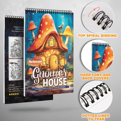 Gnomes House Spiral Bound Coloring Book, Enchanting Gnome Houses for a Whimsical and Charming Art Journey, Perfect for Fans of Fantasy and Garden Scenes