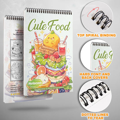 Cute Food Spiral Bound Coloring Book, Whimsical and Delicious Food Illustrations, Great for Foodies and Fans of Charming and Playful Art