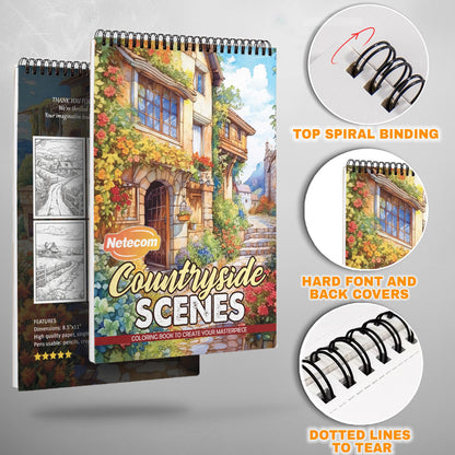 Countryside Scenes Spiral Bound Coloring Book, Picturesque Countryside Scenes for a Peaceful Art Adventure, Ideal for Those Seeking Rustic and Natural Beauty