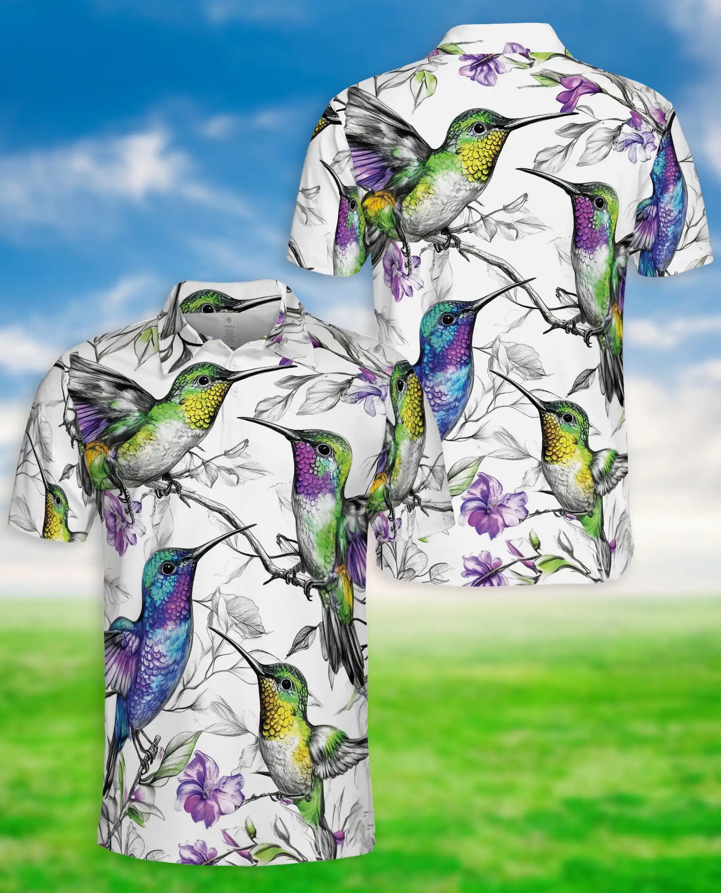 Colorful Hummingbird Floral 3D Polo Shirt for Men – Tropical Bird Nature Style | Netecom