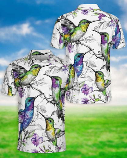 Colorful Hummingbird Floral 3D Polo Shirt for Men – Tropical Bird Nature Style | Netecom