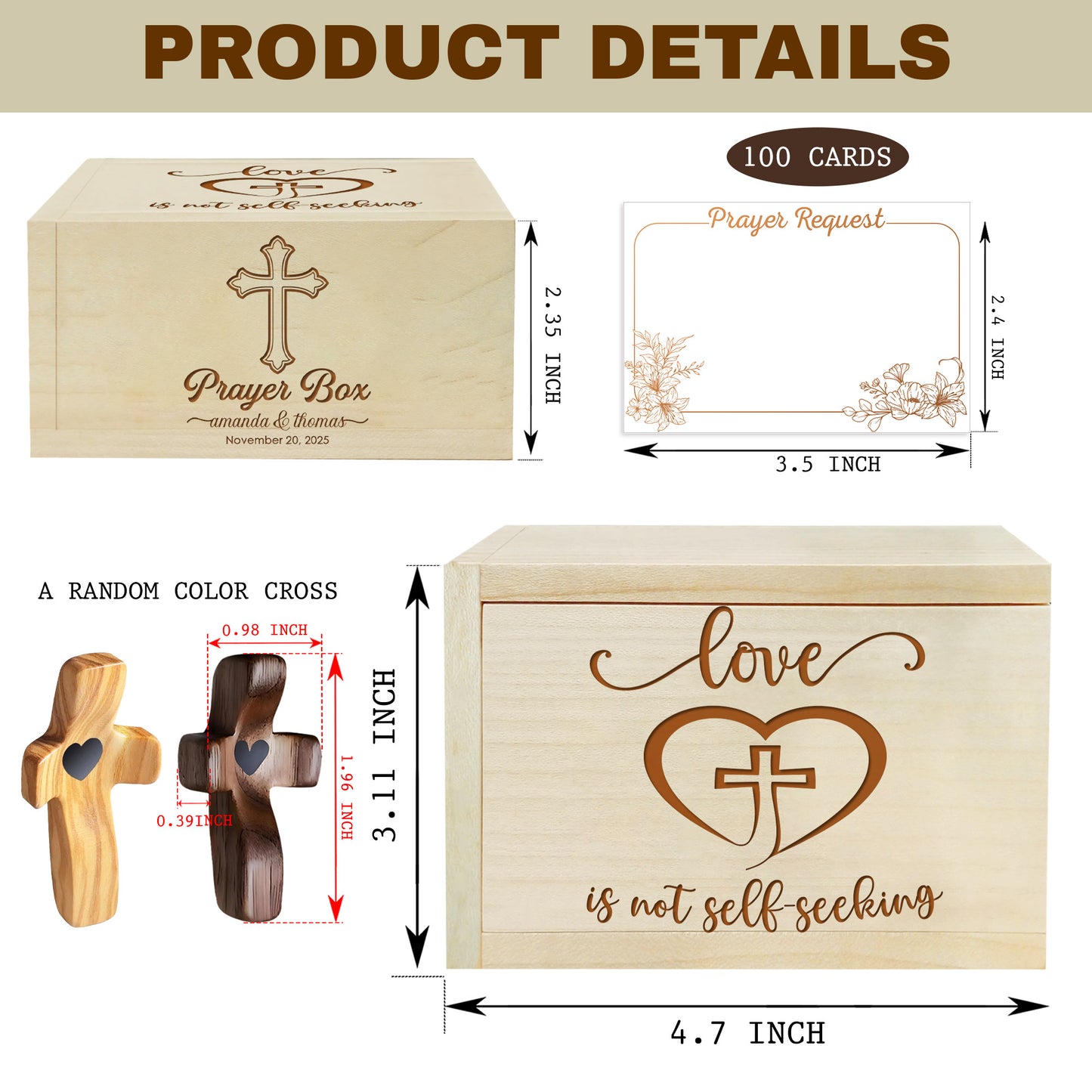 Netecom Personalized Christian Couple Prayer Box for Valentine’s Day with 100 Prayer Request Cards – Custom Names and Anniversary Date Gift