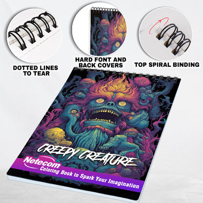 Creepy Creature Spiral Bound Coloring Book, Unveil 30 Intricate Coloring Pages, Filled with Creepy Creatures and Gothic Elements, for a Hauntingly Beautiful Coloring Experienc