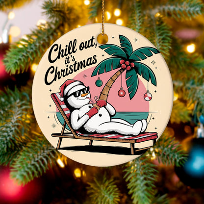 Netecom Funny Santa Snowman Christmas Ornament, Chill Out It's Christmas Ceramic Ornament for Xmas Tree Hanging Decorations Gift, Home Decor, Gifts for Friends & Family, Holiday Party Present