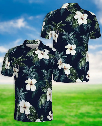 Tropical Hibiscus Palm 3D Polo Shirt for Men – Hawaiian Floral Beach Style | Netecom