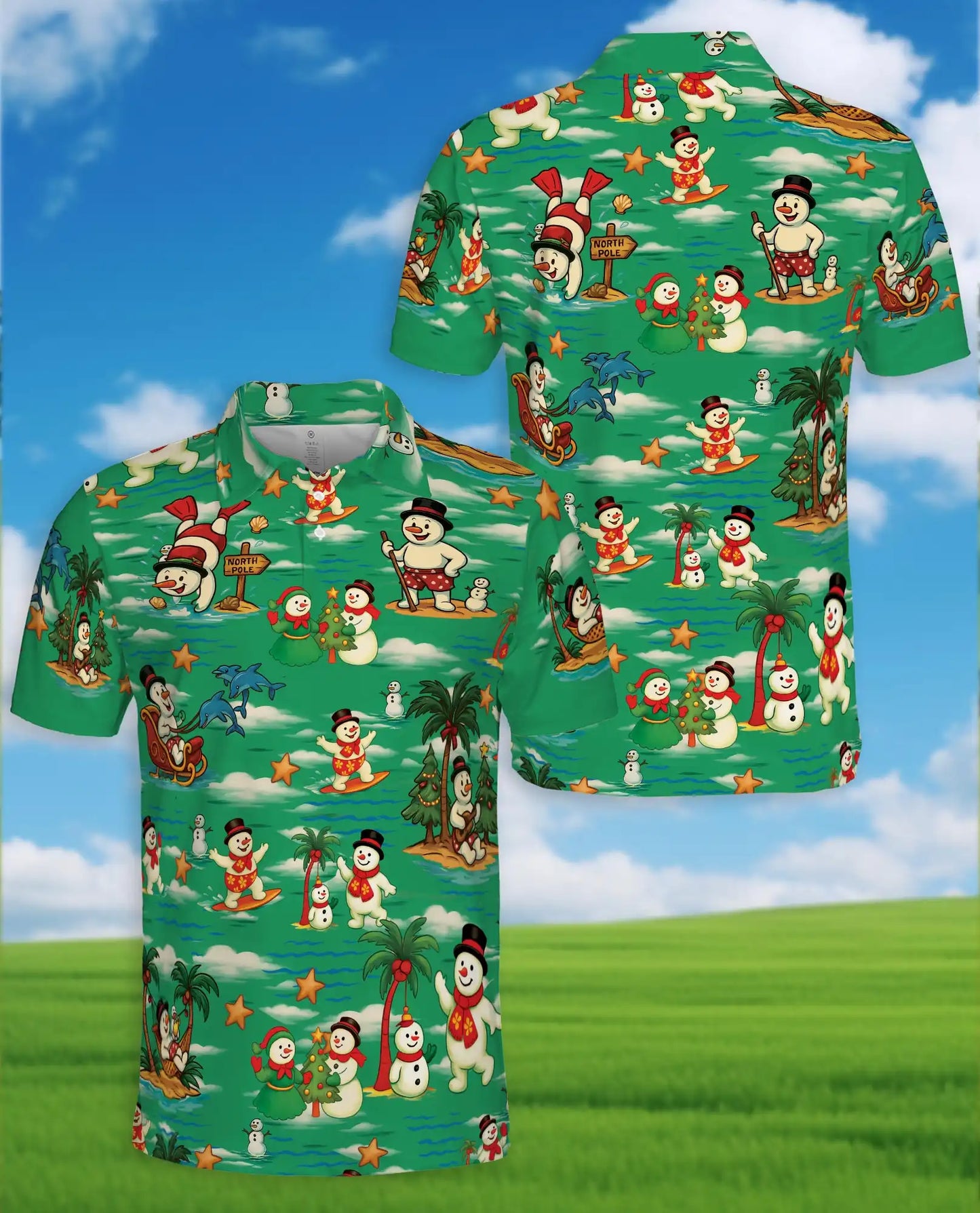 Tropical Snowman Christmas Polo Shirt - Beach Design | Netecom