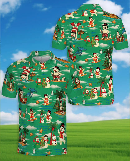 Tropical Snowman Christmas Polo Shirt - Beach Design | Netecom