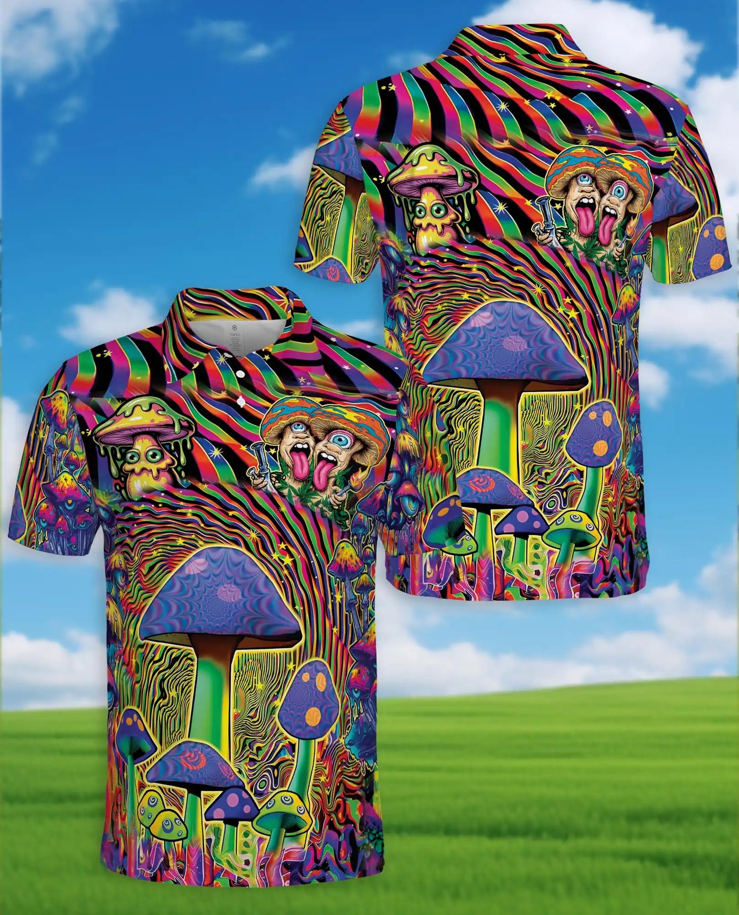 Psychedelic Mushroom Trippy Polo Shirt for Men – Colorful Psy Art | Netecom