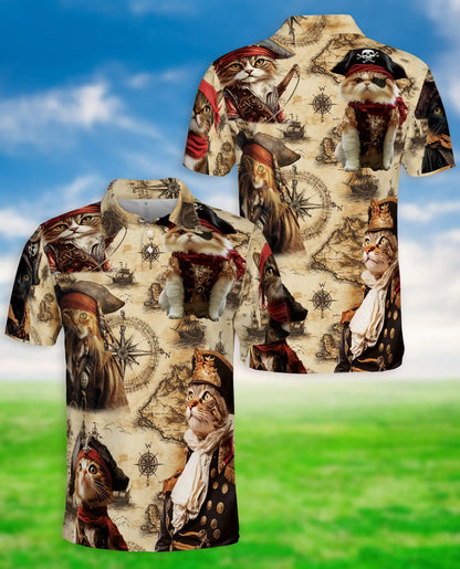 Pirate Cat 3D Polo Shirt for Men – Vintage Nautical Adventure Style | Netecom