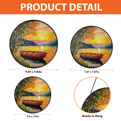 Netecom Beautiful Sunset on the River Stained Glass Sun Catcher – Scenic River Ornament, Perfect Gift for Outdoors Enthusiasts