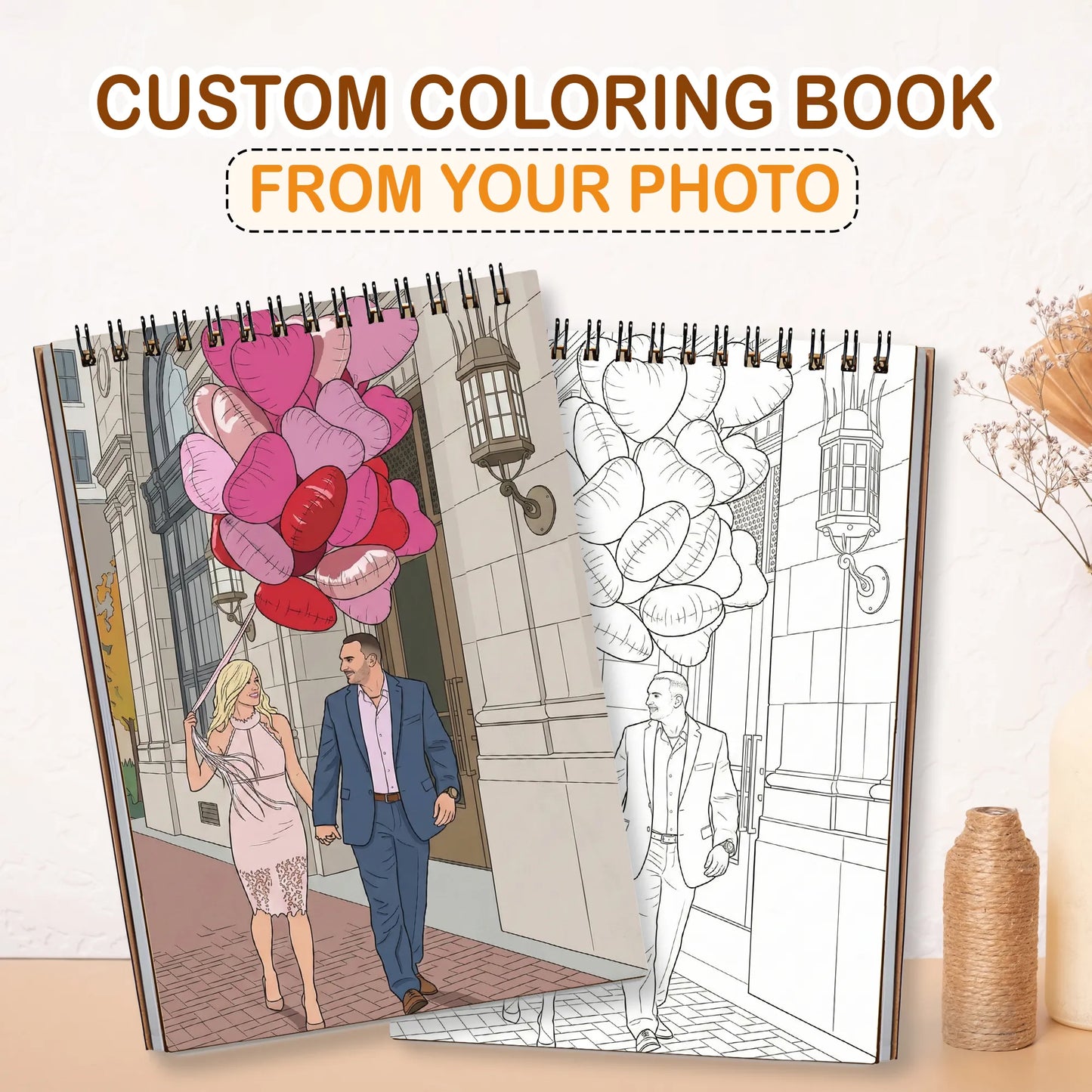 Custom Photo Coloring Book for Couples, Personalized Love Memory Gift