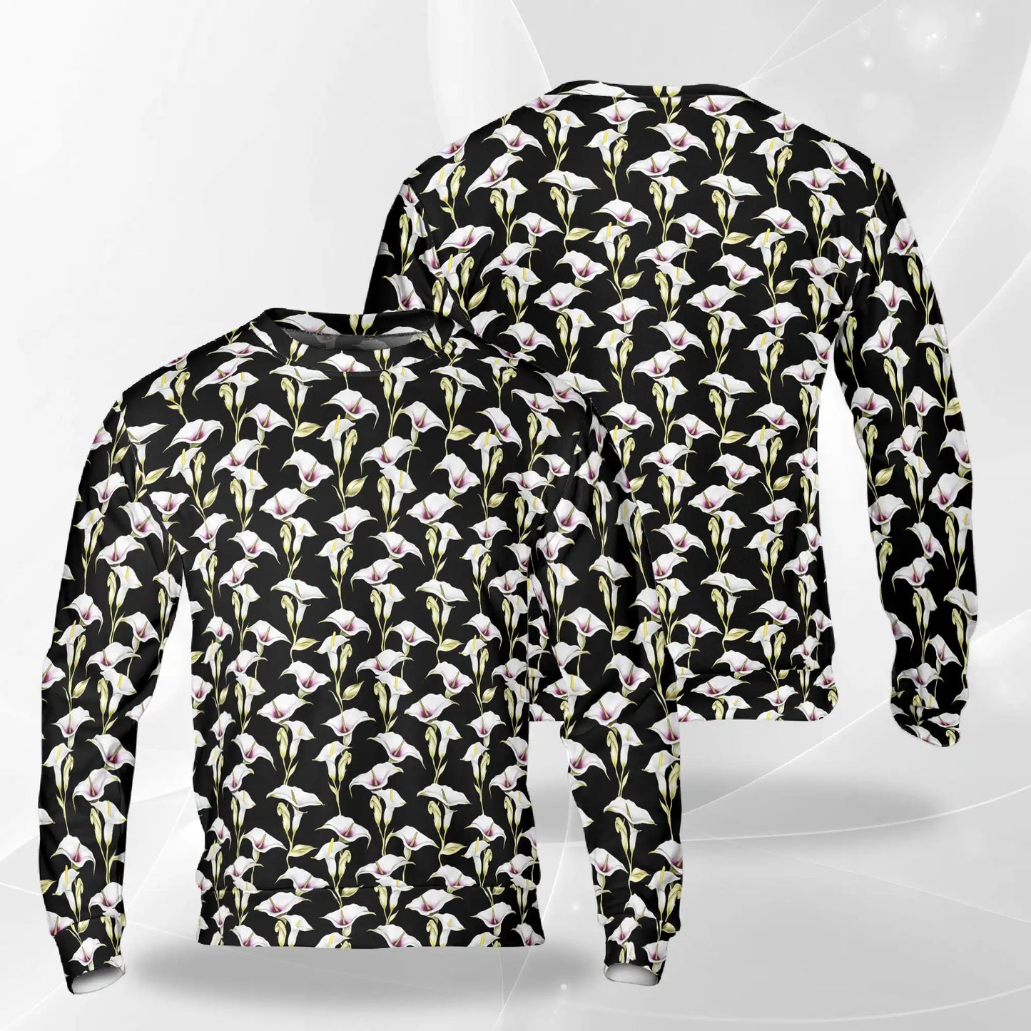 Calla Lily Sweatshirt, 3D All Over Print Black Floral Crewneck Pullover for Men Women, Elegant Flower Lover Gift - Netecom