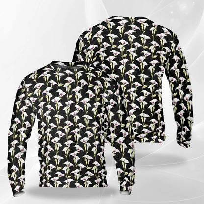 Calla Lily Sweatshirt, 3D All Over Print Black Floral Crewneck Pullover for Men Women, Elegant Flower Lover Gift - Netecom