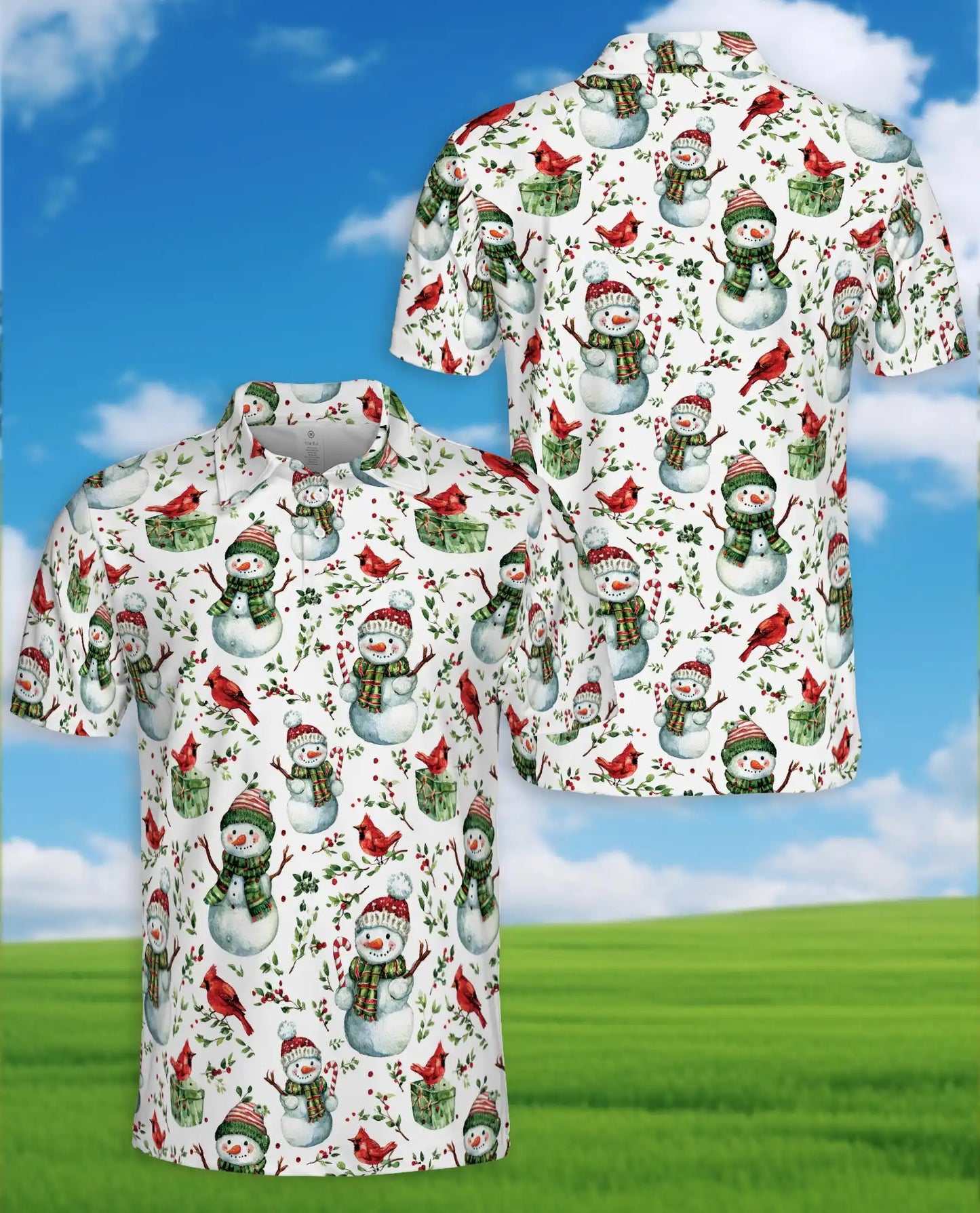 Christmas Snowman Polo Shirt – Cardinal Bird Holiday Print | Netecom