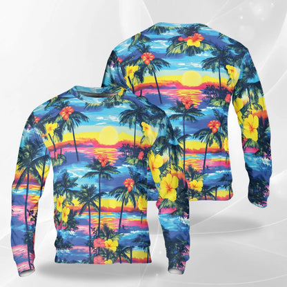 Diamond Head Sunset Sweatshirt, 3D All Over Print Hawaii Tropical Landscape Crewneck Pullover for Men Women, Hawaii Travel Gift - Netecom