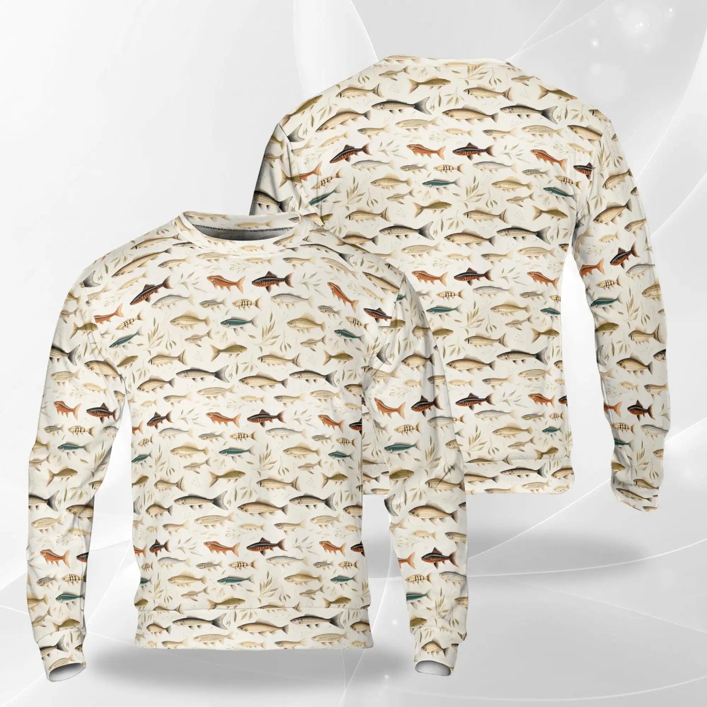 Fish Pattern Sweatshirt, 3D All Over Print Tropical Ocean Crewneck Pullover for Men Women, Fishing and Fish Lover Gift - Netecom