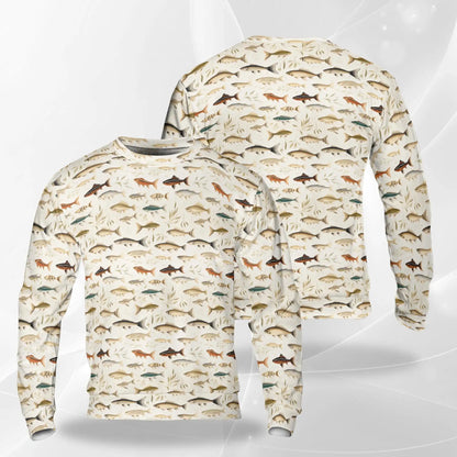 Fish Pattern Sweatshirt, 3D All Over Print Tropical Ocean Crewneck Pullover for Men Women, Fishing and Fish Lover Gift - Netecom