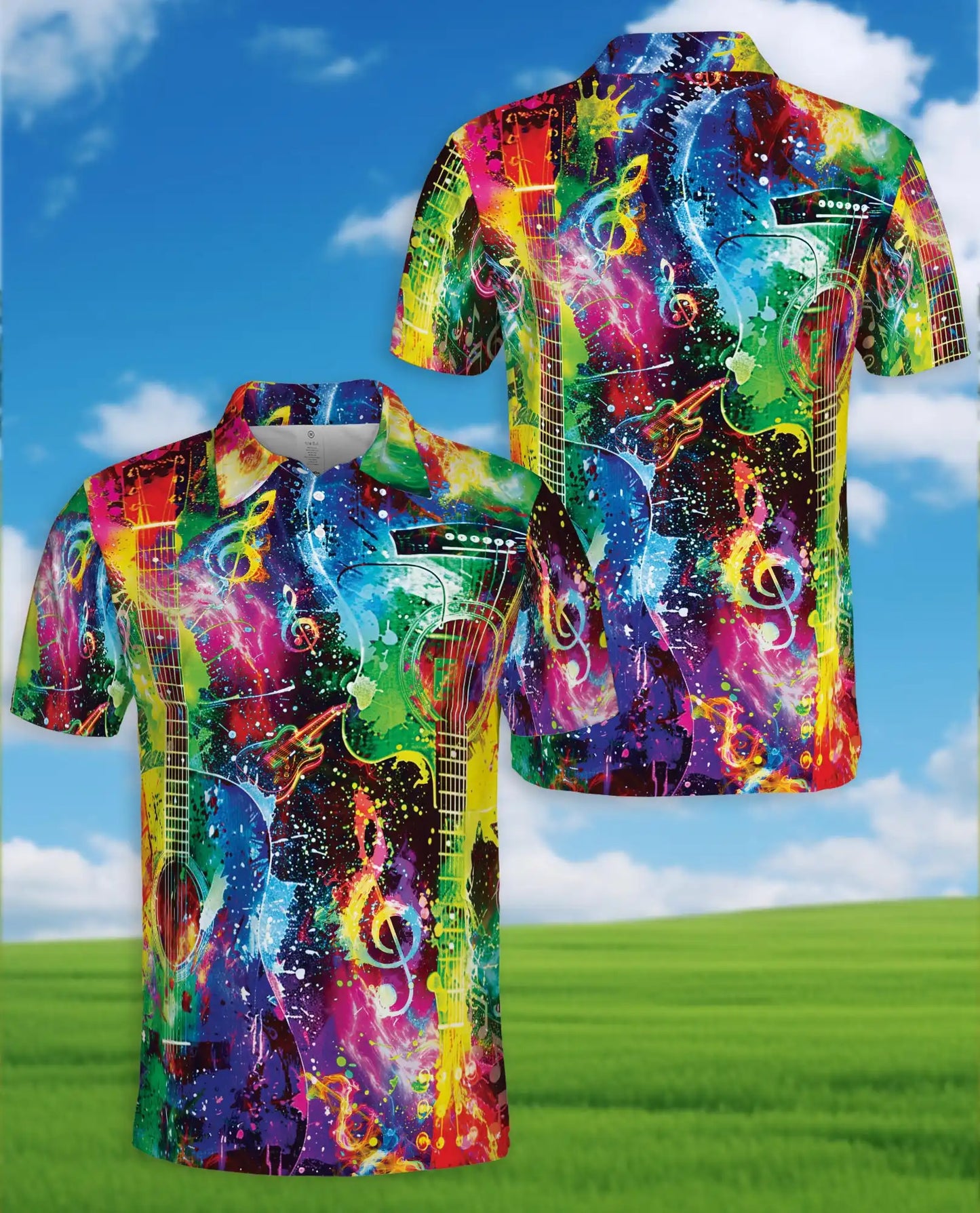Colorful Guitar Polo Shirt – Music Lover Art Style | Netecom