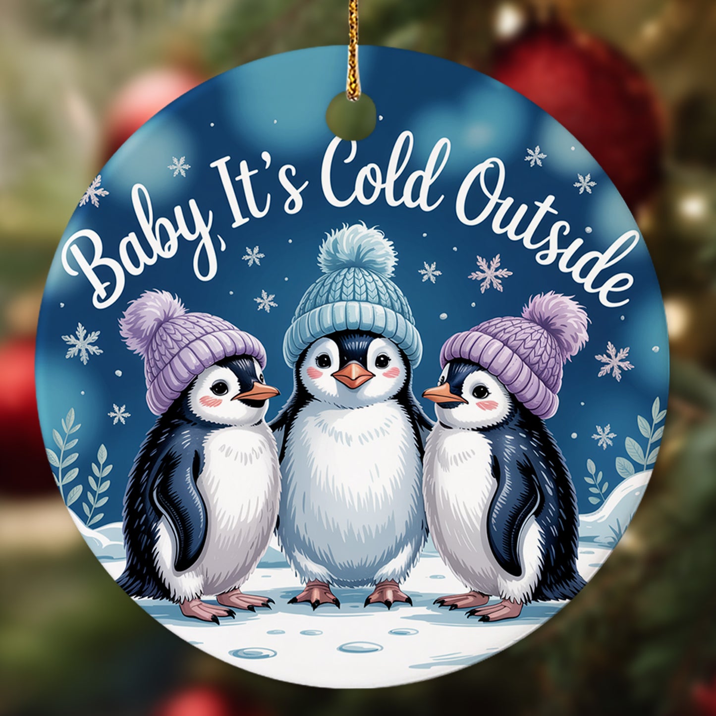 Netecom Funny Penguin Ornaments, Cute Baby It's Cold Outside Ceramic Ornament for Christmas Tree Hanging Decorations Gift, Penguin Lover Gifts, Home Decor, Holiday Party Present