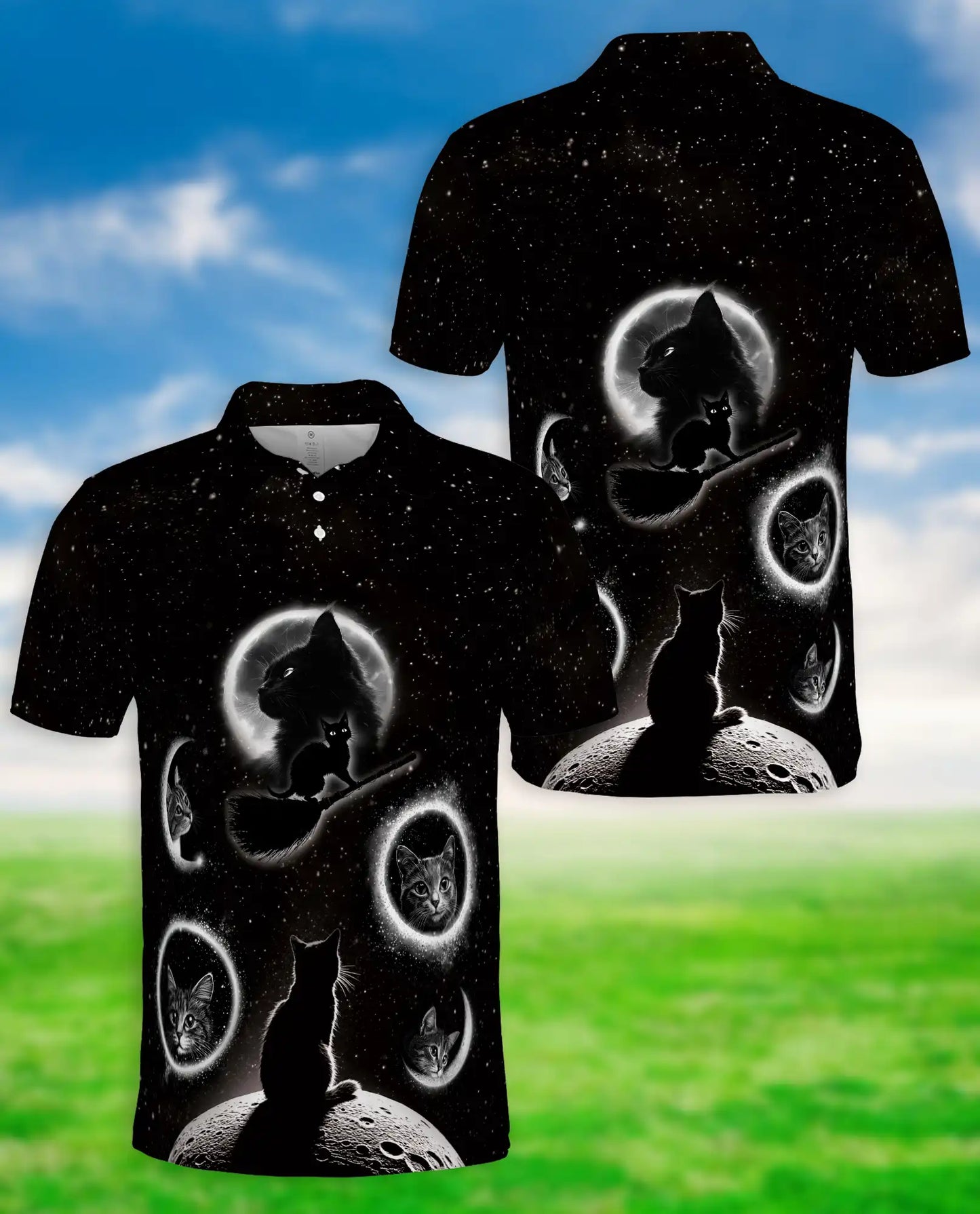 Black Cat Galaxy Polo Shirt | Netecom